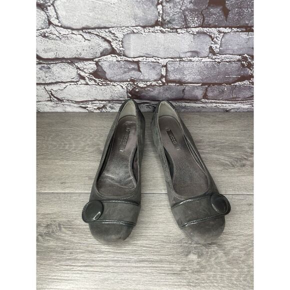 ECCO Grey Suede Leather Button Detail Ballet Casual Flats Women Sz 38EU/7.5M US - Picture 11 of 16